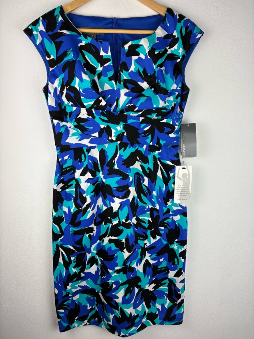 NWT Donna Ricco Blue Abstract Floral Sheath Dress Career Cocktail Sz 6‎